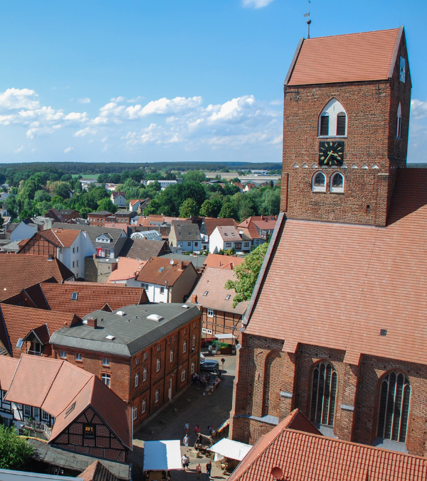 Blick von oben auf die Altstadt von Parchim